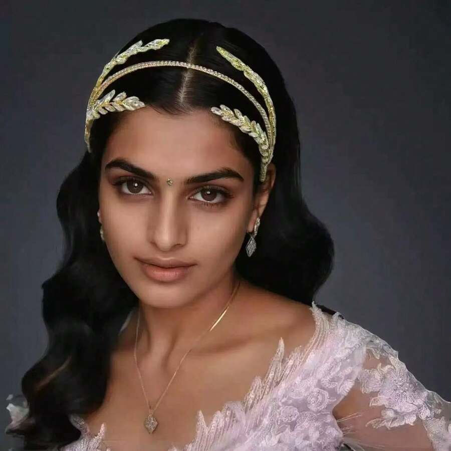 1pc Rhinestone Gold Bridal Headpiece, Suitable For Wedding, Banquet, Party - Gold - View 1