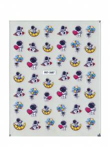 Sci-Fi Space Astronaut Cartoon Nail Stickers, Self-Adhesive One-Time 3D Embossed Nail Art Decals, Funny Nail Decor Stickers Suitable For Space-Themed Parties/ Manicure, Size 8cm*10cm, Cute And Easy To Apply - Ginger - View 8