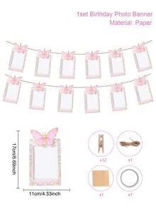 Bộ 1 thiệp giấy hình bướm hồng tự làm, thích hợp để trưng bày ảnh 4" và 6", trang trí phòng sinh nhật, đám cưới, tiệc sinh nhật theo chủ đề màu hồng, khung ảnh, băng rôn. Bao gồm kẹp, dây, băng dính hai mặt. - Hồng - Xem 8