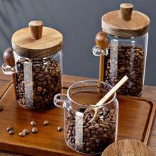 3 Stücke luftdichte Gläser Set (3 Gläser mit Löffeln) - auslaufsichere Vorratsgläser für Kaffee, Mehl, Snacks, Tee usw. Braune Deckel, runde Glasbehälter für Pantry-Organisation, strapazierfähige Mehrzweck-Displaygläser - Verschiedenfarbig - Übersicht 13