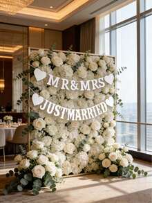 1件“先生和夫人”及“新婚快乐”婚礼横幅，白色复古纸花环，易于悬挂，适用于婚礼招待会、订婚派对、新娘送礼会、婚礼派对用品、舞台装饰、拍照背景和乡村婚礼装饰 - 多色 - 查看 3