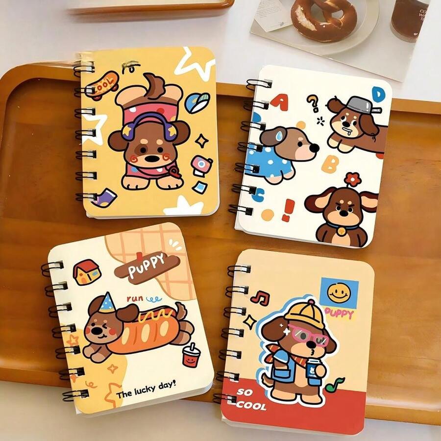1/2/3/4 piezas Cuadernos espirales lindos de Dachshund, blocs de notas de bolsillo con dibujos animados, libretas de alta calidad, adecuadas para oficina, estudio, fiestas con amigos, regalos de cumpleaños (estilos surtidos) - Bobina - Ver 1