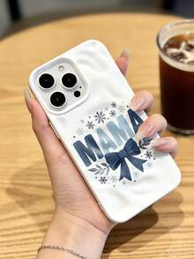 1pc Gentle Winter MAMA Bow Ripple Pleated Phone Case, Suitable For IPhone 17 Pro Max/17 Pro/16 Pro Max/16 Pro/16/15 Pro Max/15 Pro/15/14 Pro Max/14/13 Pro Max/13 Pro/13/12 Pro Max/12 Pro/12/11, Dustproof Waterproof Shockproof Soft Case - White - View 3