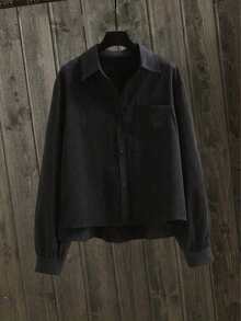 Women's Casual Solid Color Long Sleeve Shirt Black Spring - Black - View 1