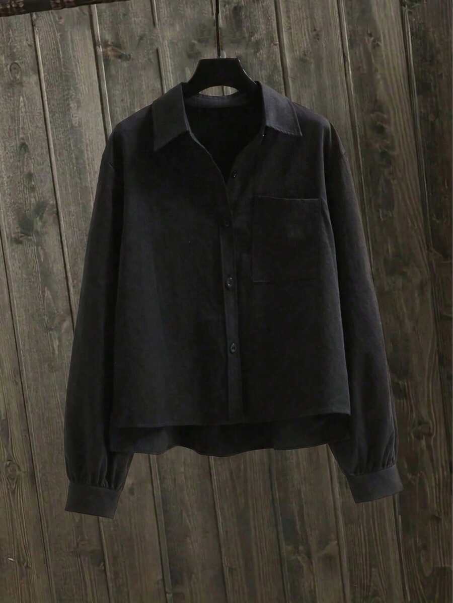 Women's Casual Solid Color Long Sleeve Shirt Black Spring - Black - View 1