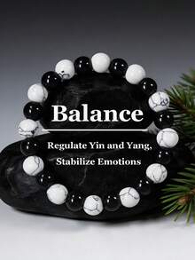 8毫米黑曜石和白纹石平衡手链，具有接地、阴阳平衡、情绪稳定、疗愈、净化等功效，适合日常佩戴。 - 黑與白 - 查看 1
