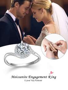 Nhẫn Moissanite bạc S925, quà cầu hôn, kỷ niệm, quà Valentine cho người yêu, thiết kế tối giản, đa năng, phù hợp đeo hàng ngày. - trắng - Xem 5