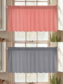 1Pc Red Grey Checked Curtain,Rod Pocket Half Drape Curtain,Drilling Table Skirt,Cabinet Decoration,Kitchen & Dining Partition,Bedroom Window Curtain Short,Porch Decor Curtains,Daily Home Decor,Window Decor - Multicolor - View 2