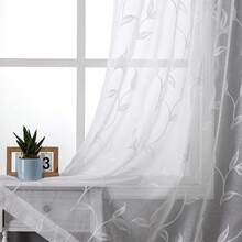 2pcs Sheer Curtains, Decorative Embroidered Faux Linen Curtains, Suitable For Home Kitchen, Living Room And Bedroom - White - View 14