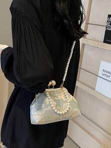 1 chiếc túi xách nữ kiểu Trung Quốc cổ điển thêu họa tiết, túi cầm tay đính ngọc trai thời trang, túi đeo chéo, thanh lịch cho tiệc cưới và buổi tối. - Màu xanh nhạt - Xem 6