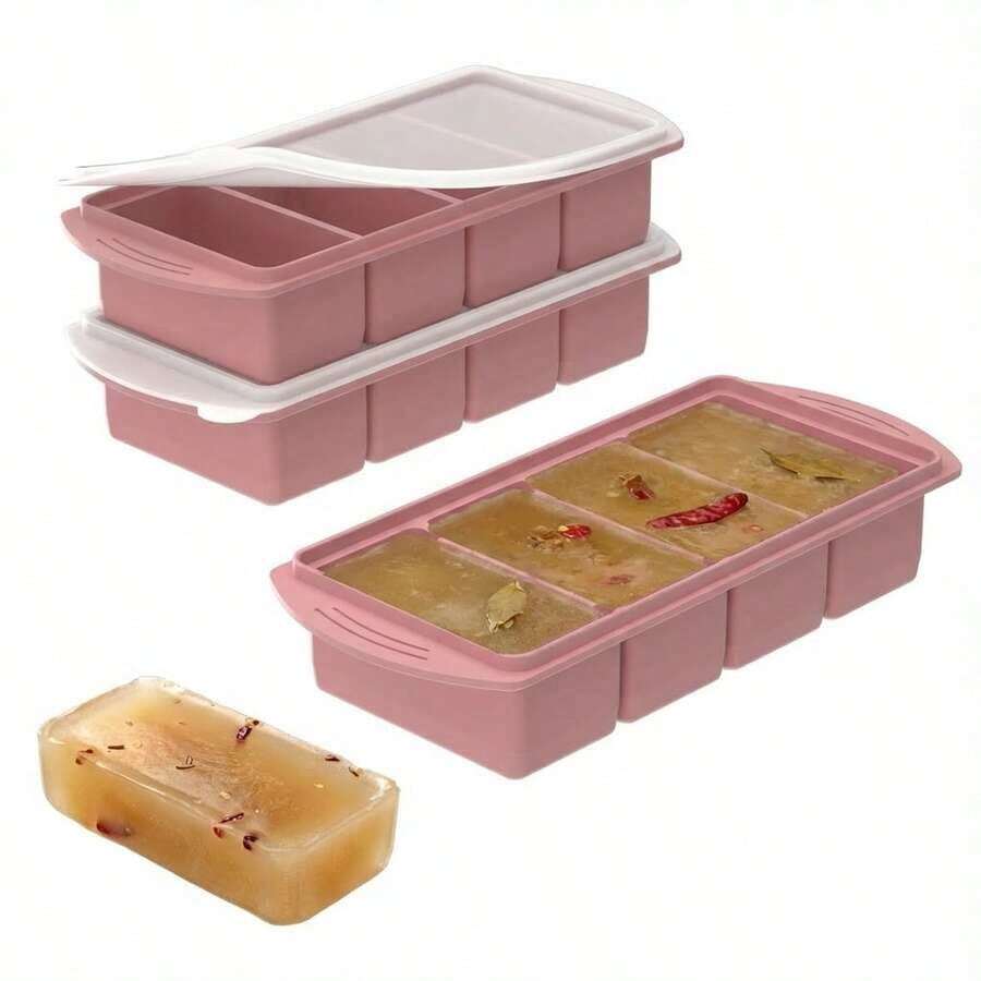 Silicone Freezer Trays With Lid, Food Storage Containers With Lids, Large Tray Soup, Sauce & Leftovers, 1 Cup Meal Prep Containers With Easy Release, Freezer Storage, Oven & Dishwasher Friendly, 2-Pack - Avocado Green - View 1