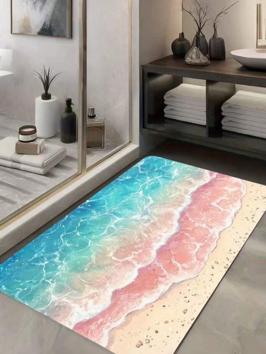 1pc Indoor Doormat, Pink Dreamy Beach Bathroom Mat, Entrance Mat, Small Rug, Welcome Mat, Carpet, Doormat, Outdoor Mat, Kitchen Rug, Home Decor, Front Door Mat, Area Small Rug, Outdoor Mat, Home Decor, Area Rug, Garden Rug, Washable Carpet