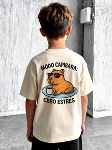 Camiseta de cuello redondo de manga corta con estampado informal para niños preadolescentes, top de verano - Albaricoque - Ver 1