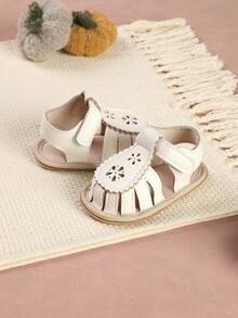 1双婴儿鞋，系带镂空设计，简约百搭凉鞋，适合夏季穿着 - 白色 - 查看 5