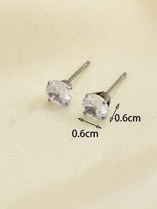 2pcs Elegant Lady Style White Zirconia Stud Earrings, Versatile Fashion Jewelry Suitable For Various Occasions, Ideal Gift For Girlfriend, Wife, Mother, Family And Friends, Birthday, Anniversary, Popular Among Young Women - Multicolor - View 2