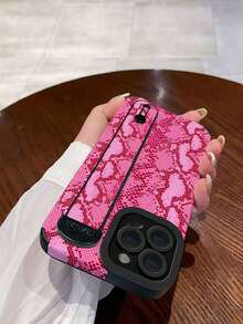 1件装 时尚玫红色豹纹PU皮革彩绘图案腕带手机壳，兼容苹果11、12、12 Pro Max、13、14 Pro Max、15、16/16 Pro、17/17 Pro及其他型号 - 彩色 - 查看 3