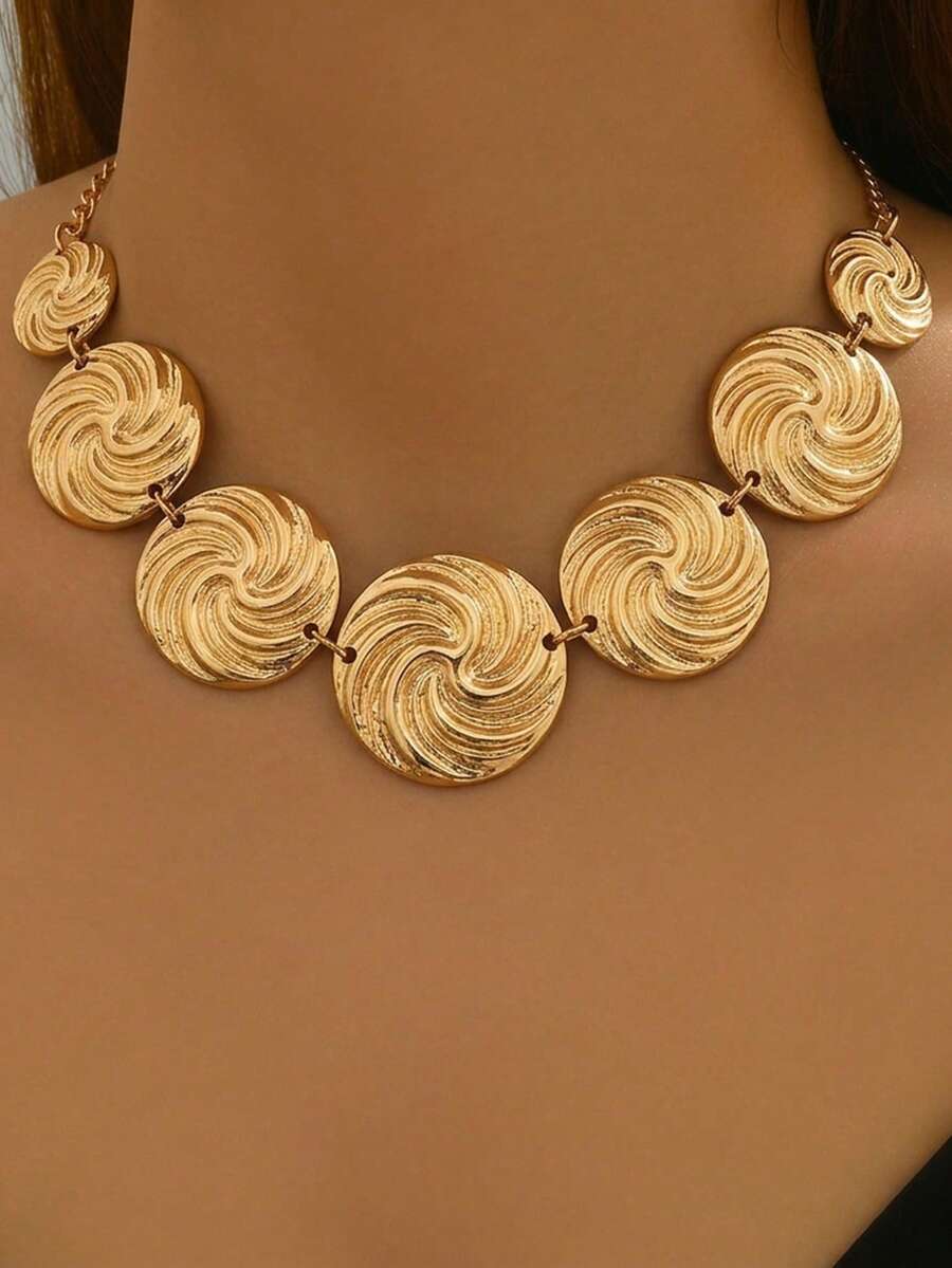 1 chiếc vòng cổ mặt dây chuyền hình tròn hình học tối giản, vòng cổ yếm kim loại cá nhân hóa phong cách Châu Âu và Mỹ sáng tạo, kiểu dáng thường ngày. - Vàng - Xem 1