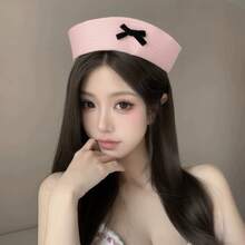 1 chiếc mũ thủy thủ màu hồng dễ thương cho nữ, mũ beret đen thắt nơ kiểu sinh viên, mũ thường ngày thanh lịch bằng vải mềm mại, thích hợp cho mùa hè, đi biển. - Nhiều màu - Xem 6