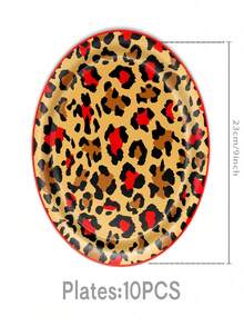 50 piezas Conjunto de suministros para fiestas con estampado de leopardo rojo-marrón - Platos, vasos y servilletas desechables de papel con patrón animal de moda, vajilla para fiestas, adecuado para fiestas de cumpleaños con tema retro para adultos y reuniones de estilo audaz, decoraciones con estampados elegantes, ideal para regalos y celebraciones en casa. - Multicolor - Ver 9