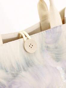 1 chiếc túi tote vải lanh phối lưới và đính sequin nhiều màu sắc, thiết kế thêu hoa lá thời trang, túi đeo vai vuông dung tích lớn, túi mua sắm phong cách thường ngày cho kỳ nghỉ (Họa tiết hoa được phân bố ngẫu nhiên) - Nhiều màu - Xem 10