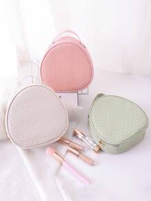 1 pieza Bolsa de maquillaje ovalada de PU de unicolor, organizador de viaje funcional y resistente al agua con compartimentos para brochas de maquillaje - Multicolor - Ver 8