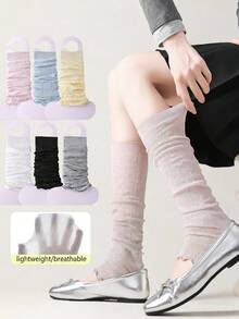 1/3/6双装女士多巴胺色腿套，轻薄透气网眼针织腿套，可爱日式芭蕾舞风格春夏腿套 - 彩色 - 查看 5