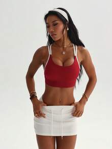 Women's Yoga Sports Bra Sleeveless Cropped Activewear Top, Elastic Fitness Workout Top, Breathable - Red - View 7