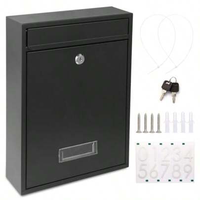 Mailboxes For Outside Wall Mount Locking Mailbox Security Mailbox With Lock Key And Three Sets 0-9 Mail Box Numbers Large Capacity Steel Cover Metal Postbox For Outdoor 13.8X 10.8X 3.25 Inch Black
