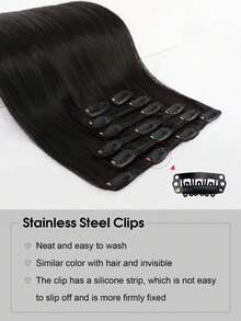 SUYYA 14英寸天然雷米真人发夹式接发片，自然黑色真人发丝柔顺直发，女士专用。 - S1B - 查看 4