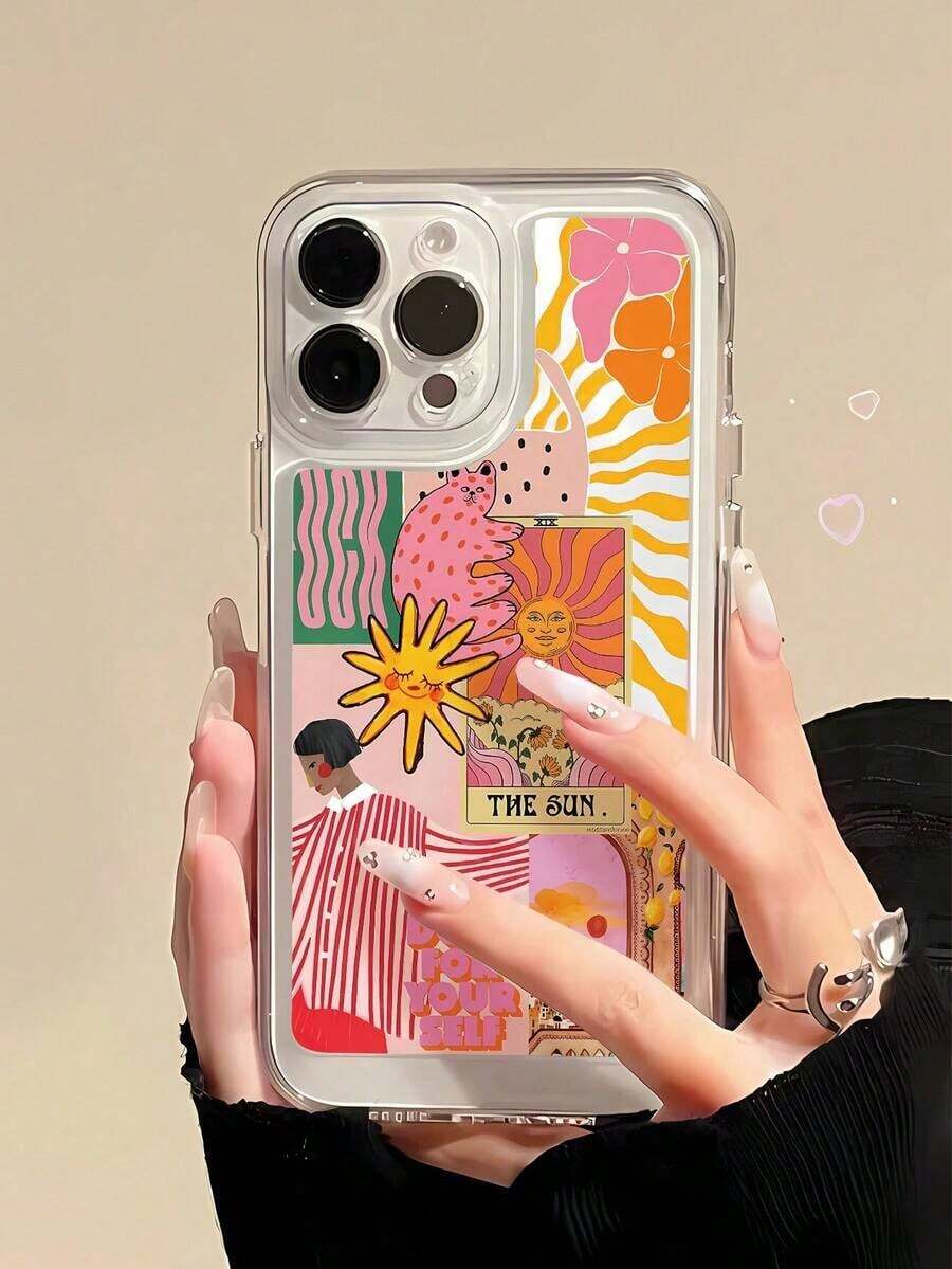 Minimalist TPU Cat Sunflower Pattern 1Pc Full Coverage Transparent TPU Anti-Fingerprint Phone Case Compatible With IPhone 16 ProMax/16/16 Pro/16 Plus/11/15/15 Pro/15 ProMax/12/13/14 ProMax/XS/XR/11 Pro/11 ProMax/12 Pro/12 ProMax/13 Pro/13 ProMax/7 Plus/14 Pro/14 ProMax/14 Plus/7 Plus/8 Plus/8/SE2/12 Mini/13 Mini, Durable And Anti-Yellowing Hard Shell Spring Birthday Gift,Easter Gift,Stay On  With A Variety Of Styles To Make Your Phone The Center Of Attentio - Color1 - View 1
