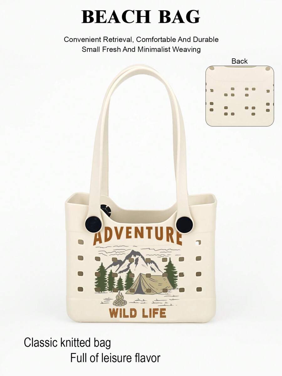 EVA防水橡胶沙滩包，便携式手提包，适用于户外运动、旅行、乘船游泳，可拆卸手柄 - 白色 - 查看 1