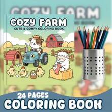 24-Page Warm Farm Coloring Book, High-Quality Paper, Adorable Farm Animals & Harvest Scenes, Thick Lines For Easy Coloring, Single-Sided Printing, Enhances Focus & Hand-Eye Coordination, Perfect Gift For Family & Friends, Suitable For Back To School, Easter, Halloween, Mother's Day, Christmas, Birthday And Other Holidays - Warm Farm Coloring Book - View 1