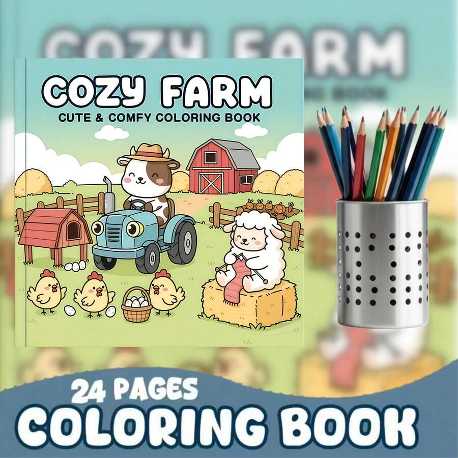 24-Page Warm Farm Coloring Book, High-Quality Paper, Adorable Farm Animals & Harvest Scenes, Thick Lines For Easy Coloring, Single-Sided Printing, Enhances Focus & Hand-Eye Coordination, Perfect Gift For Family & Friends, Suitable For Back To School, Easter, Halloween, Mother's Day, Christmas, Birthday And Other Holidays - Warm Farm Coloring Book - View 1