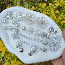 20件套可拆卸DIY水钻小熊、蝴蝶结、圣诞雪花鞋饰、装饰链，完美节日礼物 - 銀色 - 查看 4