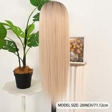 13X4 Long Ombre Blonde Wigs Dark Roots Straight Wig HD Lace Frontal Wigs Pre Plucked Glueless 180% Density Heat Resistant Fiber Wig For Women Long Straight Silk Natural Wig Party & Daily Wear 26 Inch - 漸變金色 - 查看 8