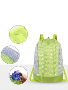 2pcs Summer Beach Mesh Large Capacity Storage Bag, Polyester Drawstring Travel Backpack - Multicolor - View 6