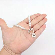 1pc Minimalist Silver Hollow Heart Letter Charm Chain Necklace For Women - Silver - View 3