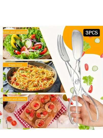 1件透明塑料沙拉剪刀和夹子 - 可重复使用，重型卫生用具，适用于烧烤、自助餐、派对餐饮、沙拉调味和上菜 - 适合多人使用