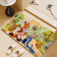 1PC Diatom Mud Door Mat, Cute Cartoon Characters Nick And Judy Floor Mat, Quick-Drying Water-Absorbent Diatom Soft Floor Mat, Rubber Bottom Non-Slip, Easy To Clean, Absorbent Floor Mat For Bathroom And Toilet Entrance, "Crazy City" Theme Home Decoration, Living Room, Bedroom, Yoga Room Home Bathroom Decoration Outdoor Carpet Door Mat, Summer Decorative Carpet, Bathtub Mat, Home Decoration Essentials, Kitchen Carpet - Multicolor - View 3