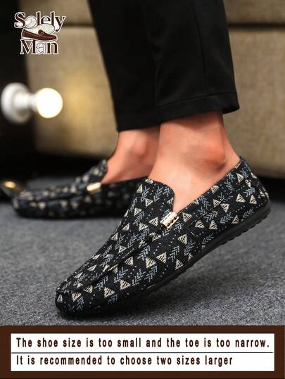 Men's Loafers, Moccasins, Casual Slip-On Boat Shoes, Slouchy Shoes, Leather Shoes, Soft Bottom Canvas Deck Shoes, Flat Shoes, Black Formal Shoes (Run Small And Narrow, Please Order One Size Up)