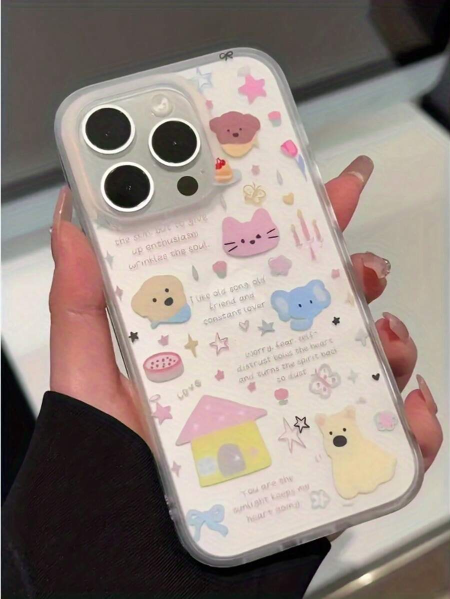 半透明卡通动物手机壳，适用于机型，保护套 - 透明白 - 查看 1