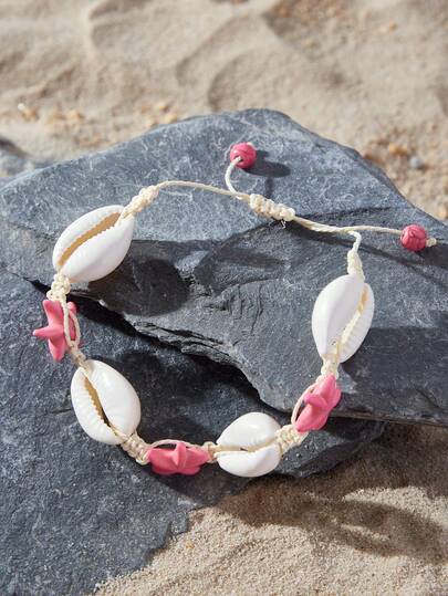Opalesca 1 pieza Pulsera de estilo bohemio, playa y océano con tortuga marina, concha y estrella de mar para mujer. El patrón impreso puede variar ligeramente.