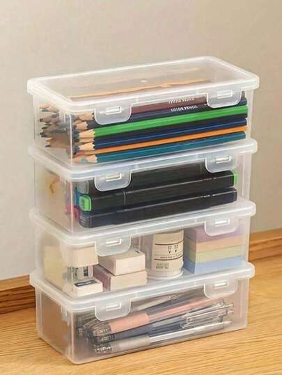 1pc Rectangular Transparent Plastic Fishing Tackle Storage Box, Accessory Components Tool Organizer Box With Flip Cover, Transparent Plastic Box For Stationery, Electronic Components, Hardware Tools, Toy Storage