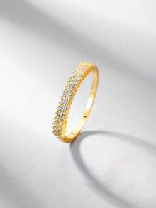1pc S925 Silver Minimalist Zirconia Ring, Luxury Daily Wear Gift For Women - Gold - View 4