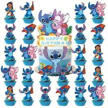 Disney Bộ trang trí tiệc sinh nhật chủ đề Stitch, trang trí màu xanh dương và hồng lấy cảm hứng từ Lilo và Stitch, phụ kiện trang trí bàn tráng miệng tiệc sinh nhật, tiệc sinh nhật theo chủ đề. - Nhiều màu - Xem 4
