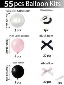 55/108 Peças Conjunto de Balões com Laço Rosa e Preto, Inclui Balões Rosa, Pretos e Transparentes com Fitas Pretas, Elegante e Único, Adequado para Festa de Aniversário, Casamento, Pedido de Casamento, Comemoração de Feriados e Decoração de Bottom para Fotos. Combinação de Material de Alta Transparência e Látex Fosco, Qualidade Premium, Fácil de Criar um Ambiente Romântico - Preto e rosa - Visão 9