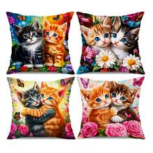Bộ 4 vỏ gối hình mèo ôm nhau ấm áp, họa tiết hoa hồng và hoa cúc, dùng cho đầu giường phòng ngủ (không bao gồm ruột gối) - Nhiều màu - Xem 12