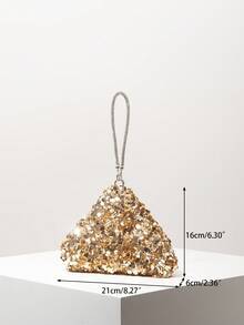 Mini Glitter Clutch Bag, Random Pattern, Elegant Ladies Handbag Suitable For Evening, Party, Ball, Wedding - Gold - View 8