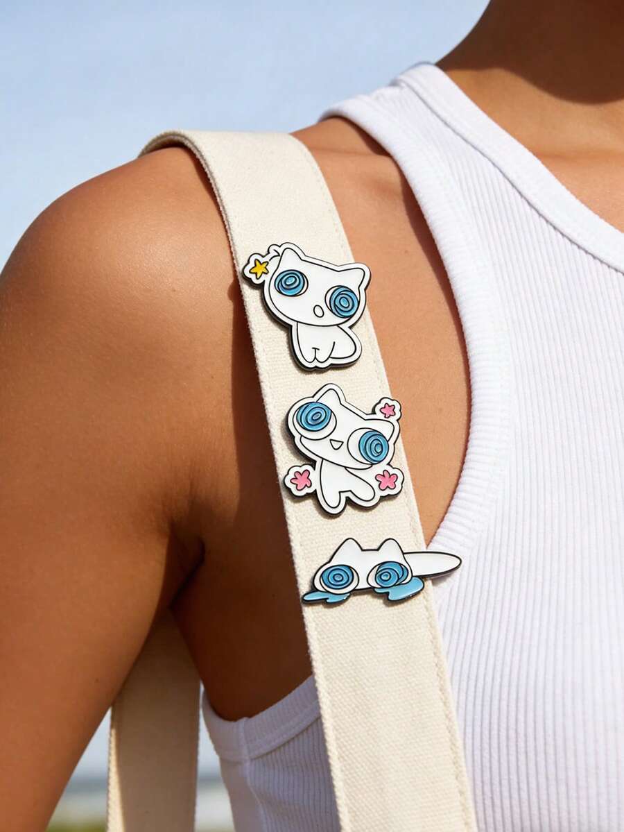 QIHOO 1 Ghim cài áo hình mèo hoạt hình dễ thương mắt xoắn ốc, hình mèo con trắng Kawaii, huy hiệu tự chăm sóc bản thân bằng kim loại, ghim cài áo thời trang, ghim cài ba lô, quần áo, trang sức, túi xách, quà tặng tốt nghiệp không thể thiếu. - Nhiều màu - Xem 1
