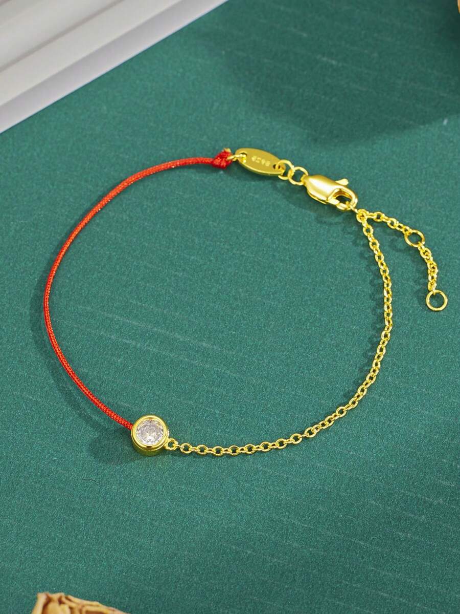 1条S925纯银简约流行中国风手链，独特日常佩戴红色绳结组合设计，送给朋友的生日礼物 - 鑽石 - 查看 1